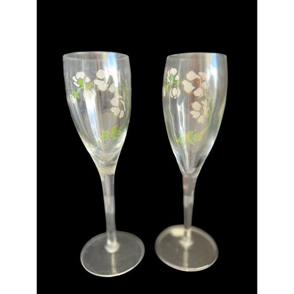 PR French Champagne Flutes Perrier Jouet Belle Epoque France Cherry Blossom - Picture 8 of 9